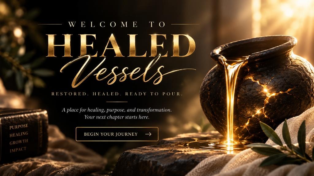 Cracked vessel pouring liquid gold — a symbol of restoration, healing, and purpose